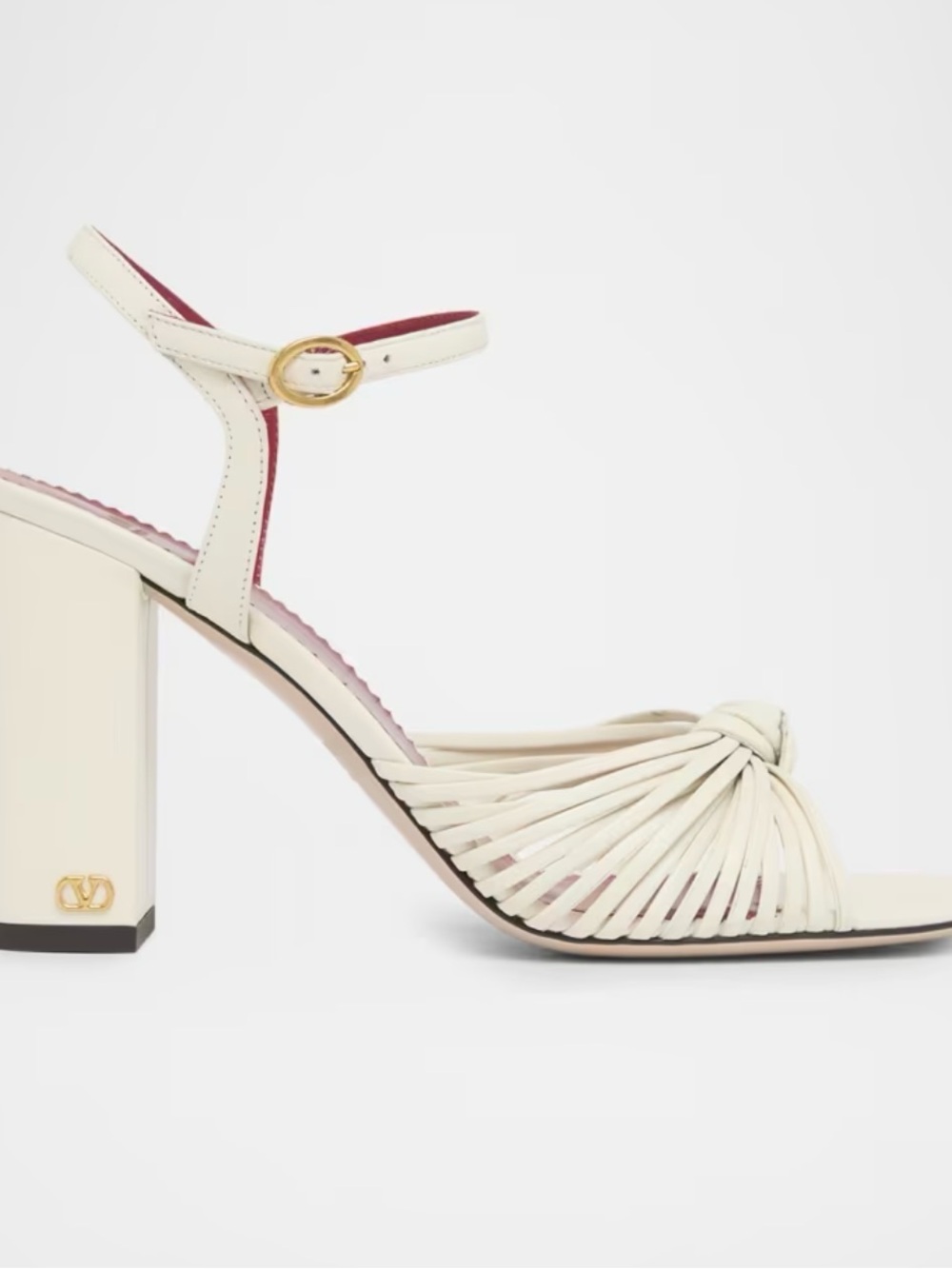 Valentino Garavani Cream White Knotted Strap Block Heel Sandals